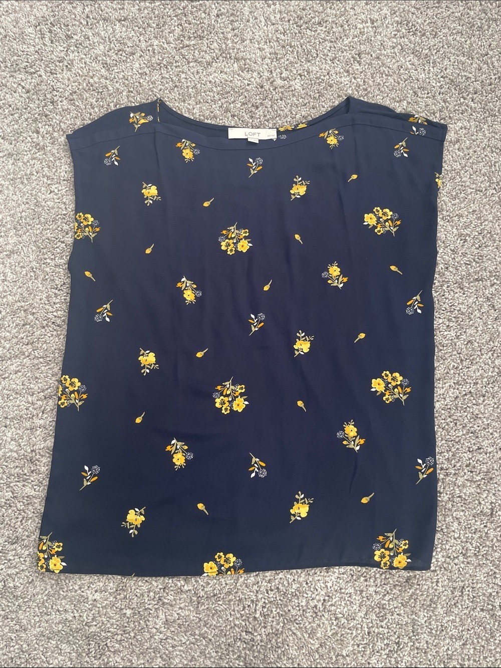 LOFT Navy Floral Sleeveless Shell with Yellow Accents